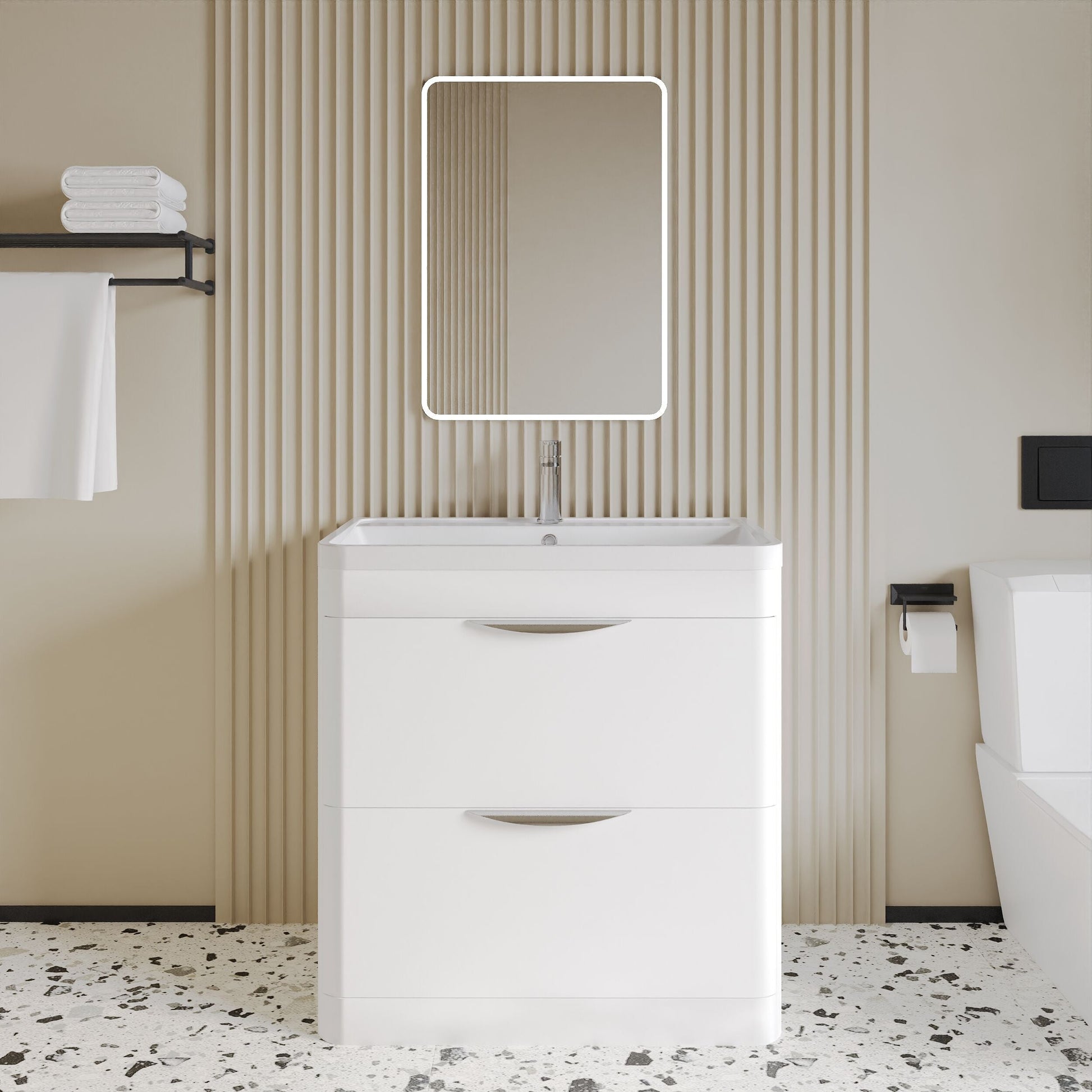 [BFWA004A] Aldershawe Floor Standing 2 Drawer Bathroom Vanity Basin Unit with Ceramic Basin, 800mm - Lifestyle 1