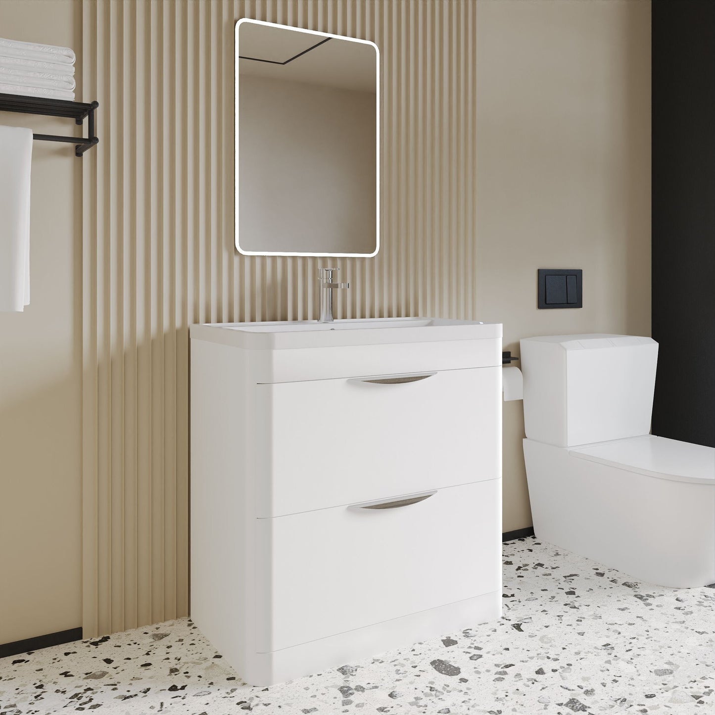 [BFWA004A] Aldershawe Floor Standing 2 Drawer Bathroom Vanity Basin Unit with Ceramic Basin, 800mm - Lifestyle 3