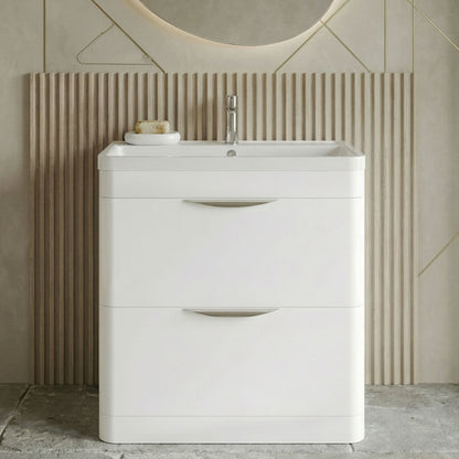 [BFWA004A] Aldershawe Floor Standing 2 Drawer Bathroom Vanity Basin Unit with Ceramic Basin, 800mm - Silo