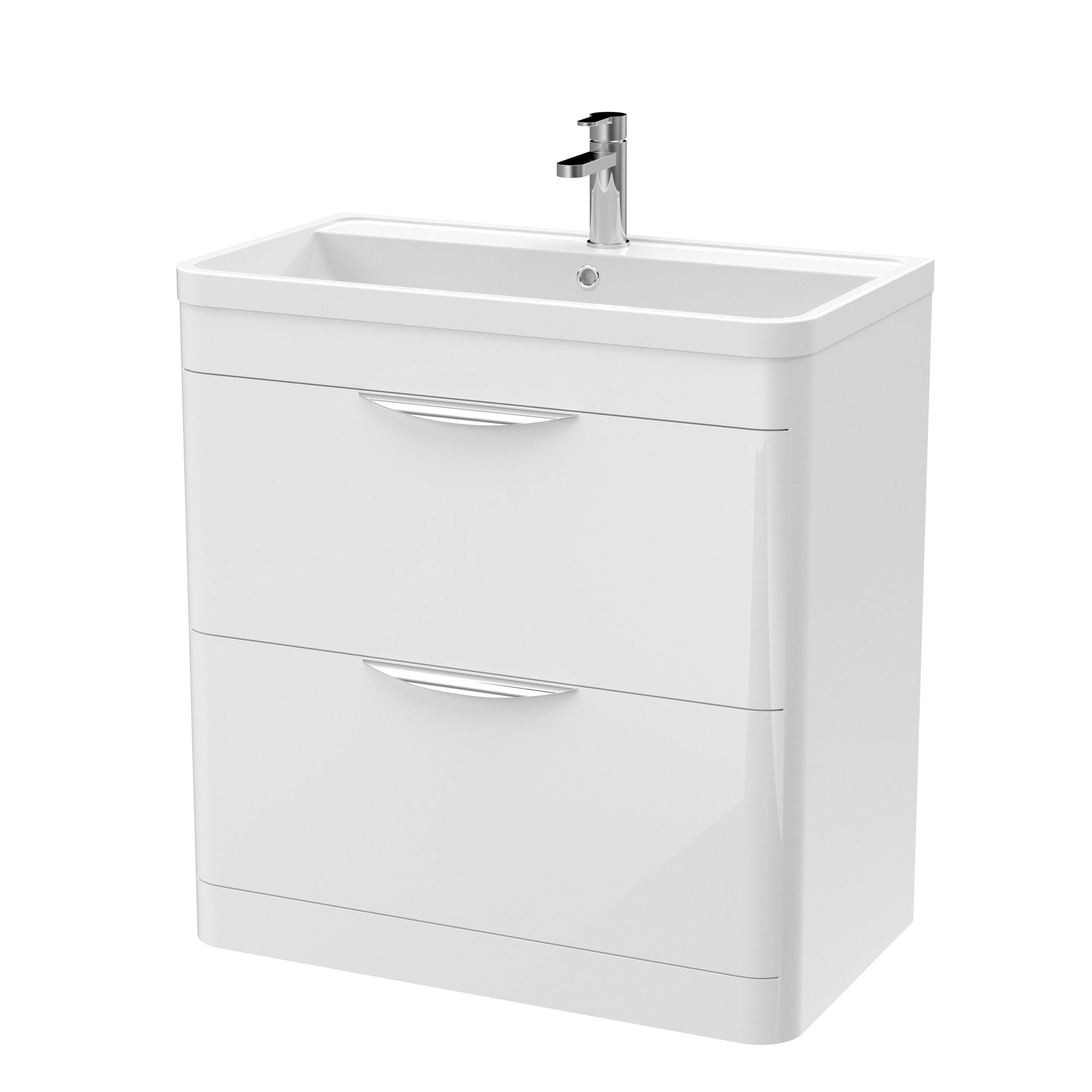 [BFWA004] Aldershawe Contemporary 2 Drawer Floor Standing Vanity Unit with Basin, Choice of Size and Colour - Cutout