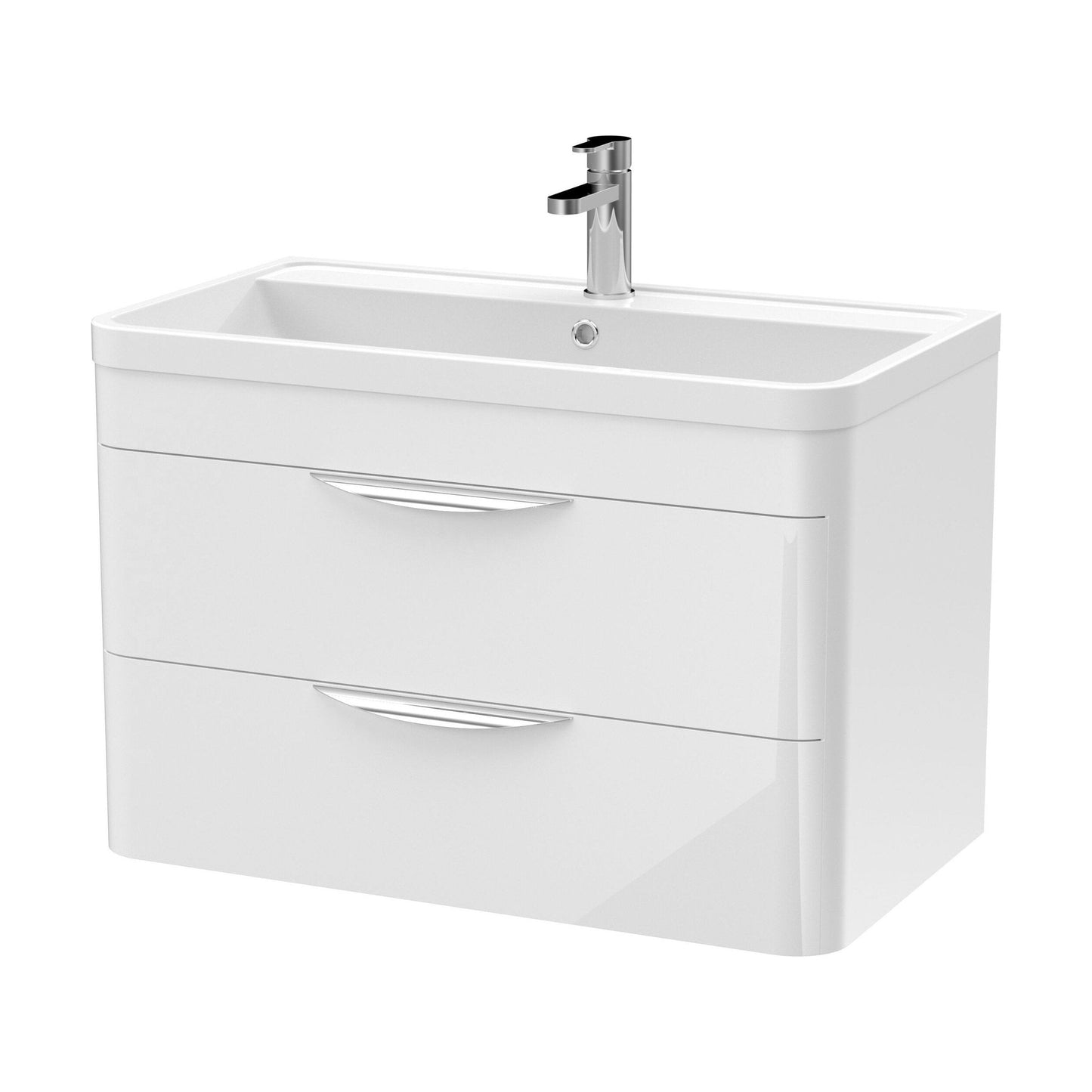 [BFWA005A] Balterley Wave Contemporary Bathroom Wall Hung 2 Drawer Vanity Unit & Ceramic Basin, Gloss White, 810mm - Cutout