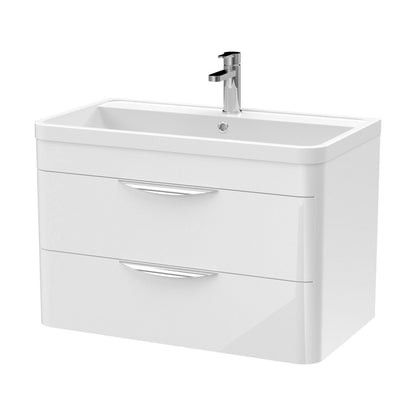 [BFWA005A] Balterley Wave Contemporary Bathroom Wall Hung 2 Drawer Vanity Unit & Ceramic Basin, Gloss White, 810mm - Cutout
