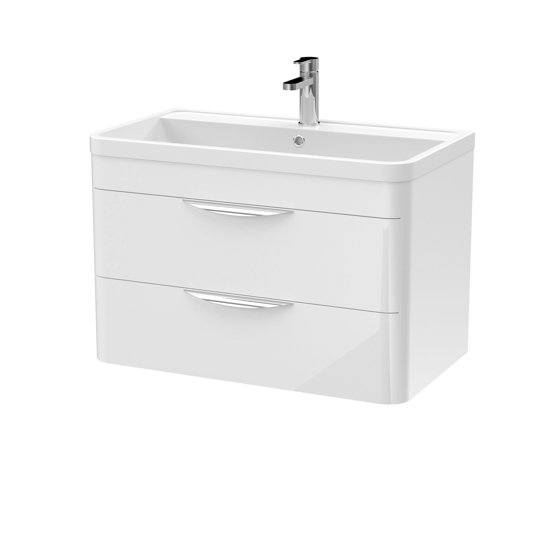 [BFWA005] Aldershawe Modern 2-Drawer Wall Hung Vanity Unit with Polymarble Basin, Choice of Size and Colour - Cutout