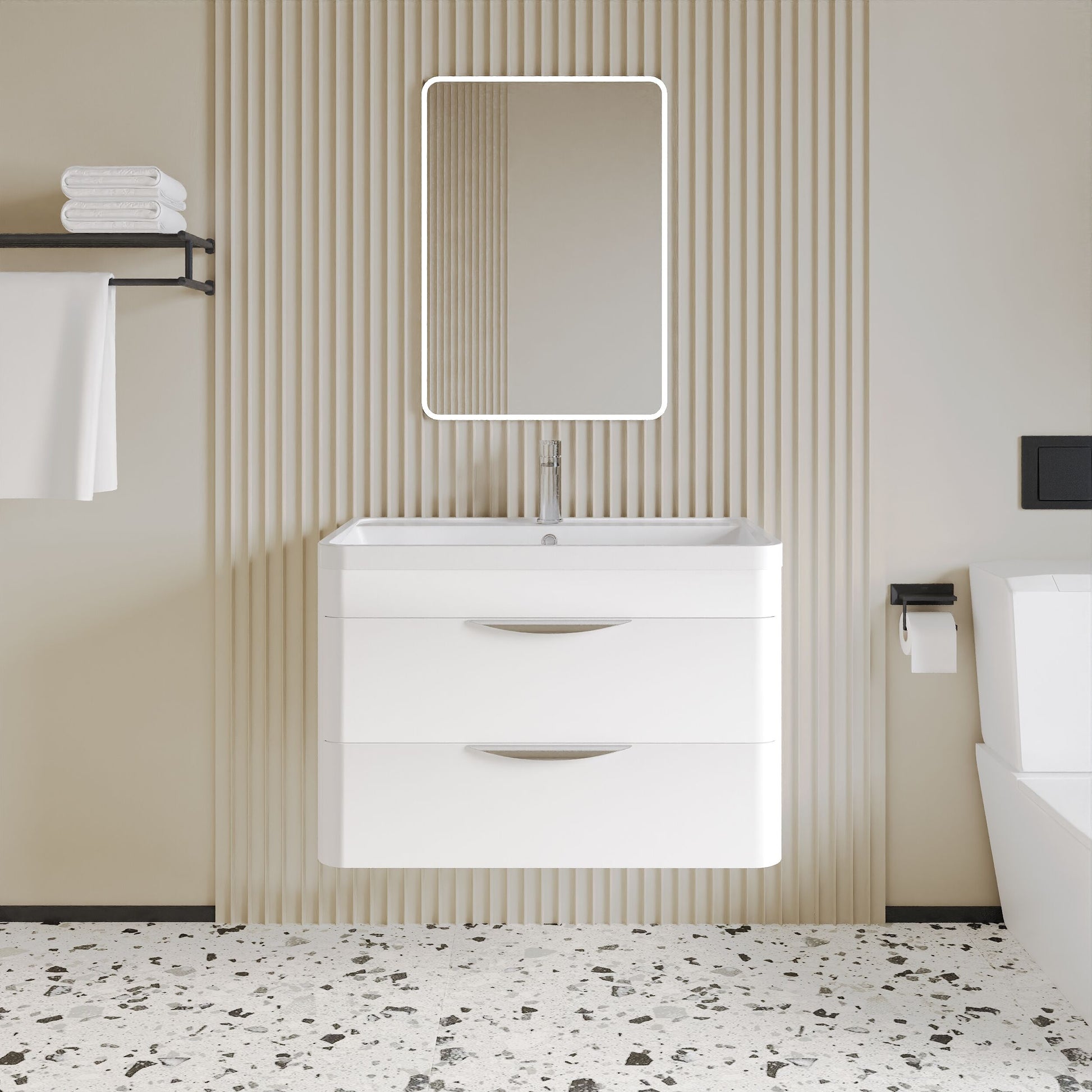 [BFWA005] Aldershawe Modern 2-Drawer Wall Hung Vanity Unit with Polymarble Basin, Choice of Size and Colour - Lifestyle 1