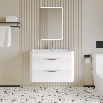 [BFWA005] Aldershawe Modern 2-Drawer Wall Hung Vanity Unit with Polymarble Basin, Choice of Size and Colour - Lifestyle 1