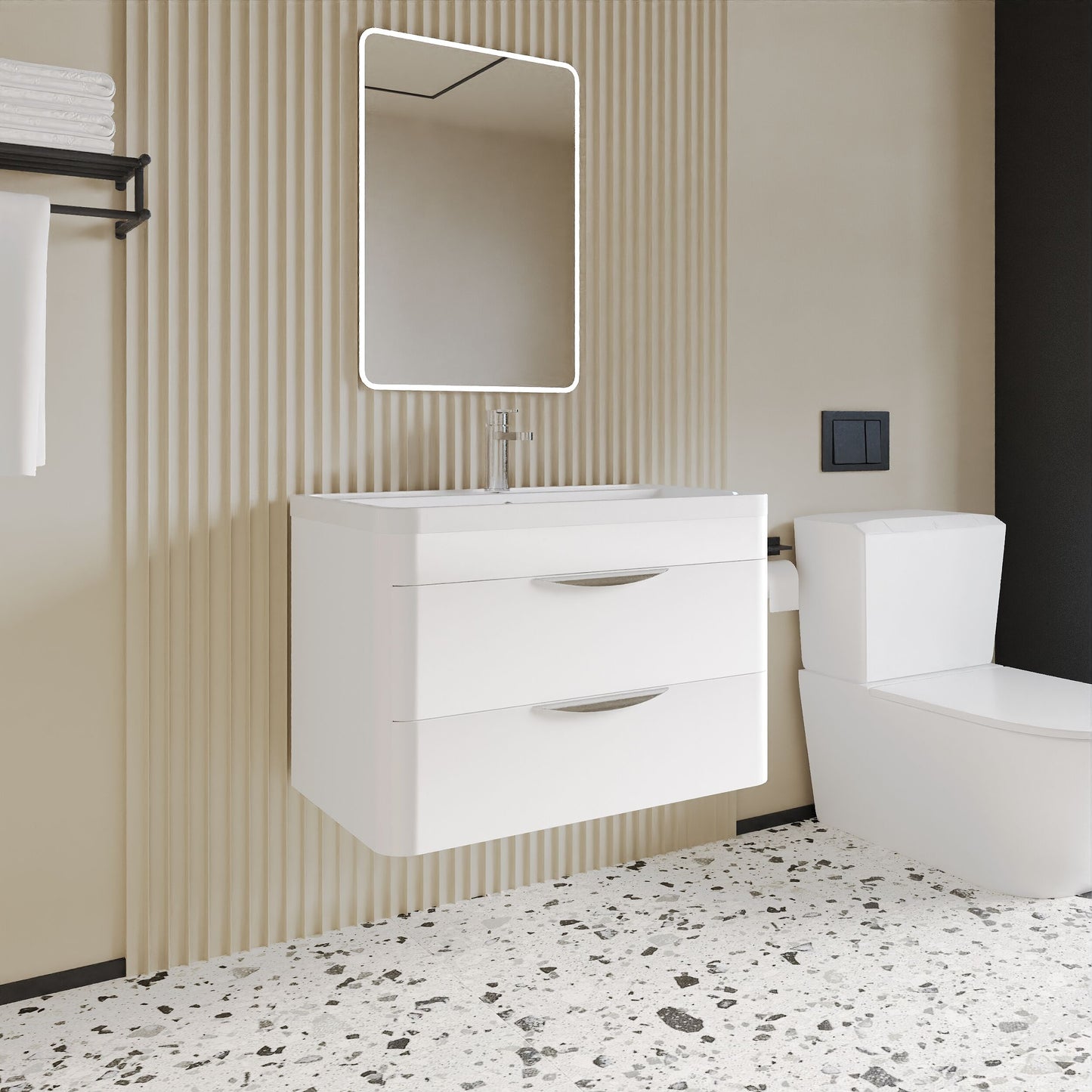 [BFWA005] Aldershawe Modern 2-Drawer Wall Hung Vanity Unit with Polymarble Basin, Choice of Size and Colour - Lifestyle 3