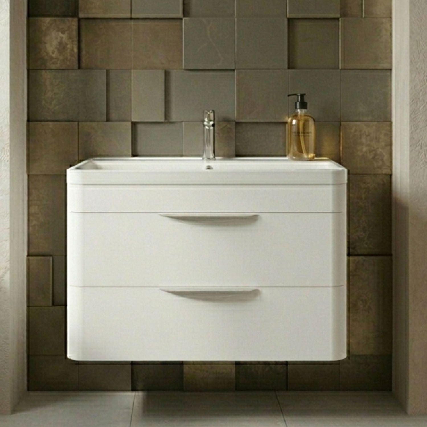[BFWA005] Aldershawe Modern 2-Drawer Wall Hung Vanity Unit with Polymarble Basin, Choice of Size and Colour - Silo