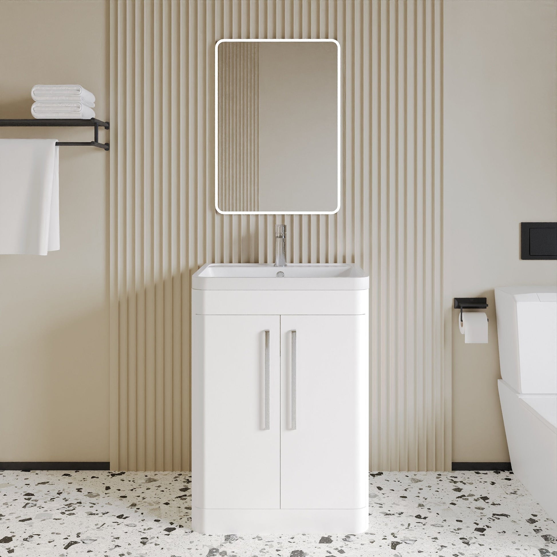 [BFWA010A] Aldershawe Modern Bathroom Floor Standing 2 Soft Close Door Vanity Basin Unit - Choice of Basin, Colour and Size - Lifestyle 1