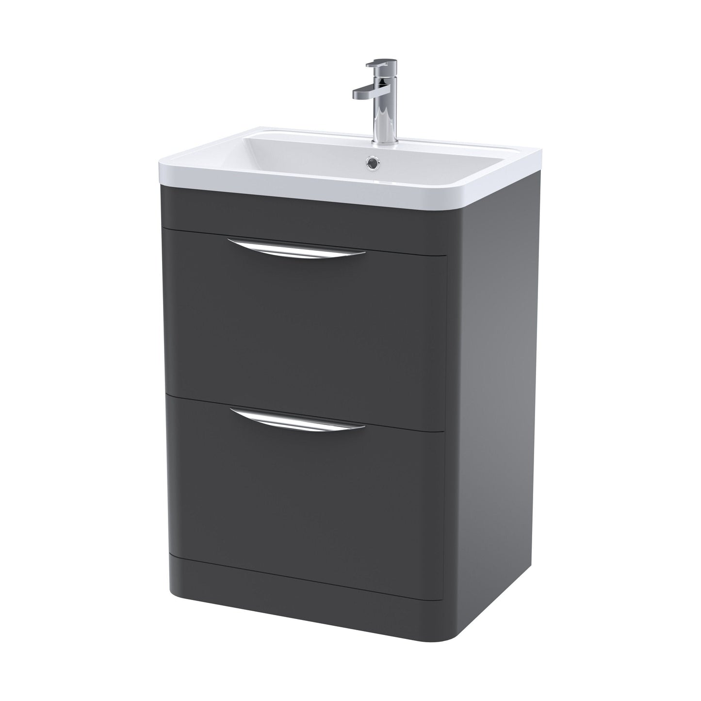[BFWA1401A] Balterley Wave Contemporary Floor Standing 2 Drawer Vanity Unit & Ceramic Basin, Dark Grey, 550mm - Cutout