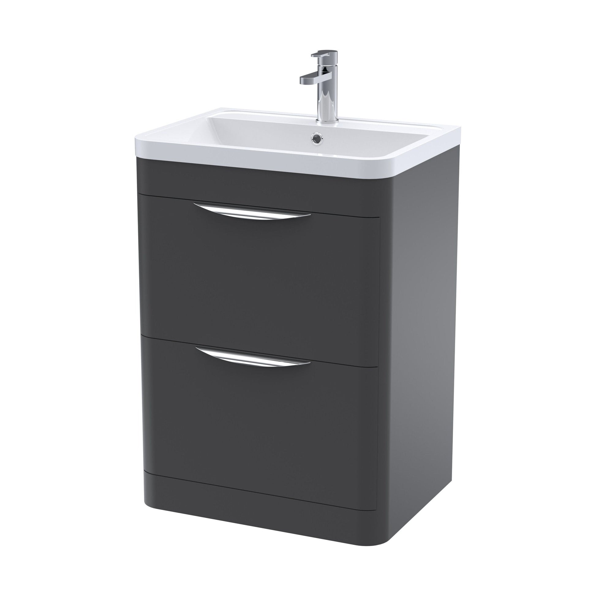[BFWA1401A] Balterley Wave Contemporary Floor Standing 2 Drawer Vanity Unit & Ceramic Basin, Dark Grey, 550mm - Cutout