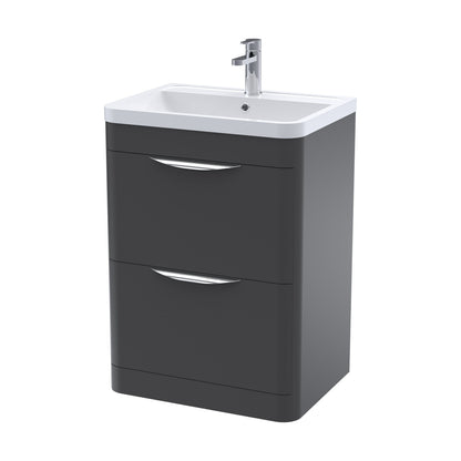 [BFWA1401A] Balterley Wave Contemporary Floor Standing 2 Drawer Vanity Unit & Ceramic Basin, Dark Grey, 550mm - Cutout