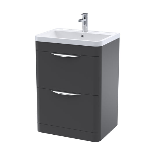[BFWA1401A] Balterley Wave Contemporary Floor Standing 2 Drawer Vanity Unit & Ceramic Basin, Dark Grey, 550mm - Cutout
