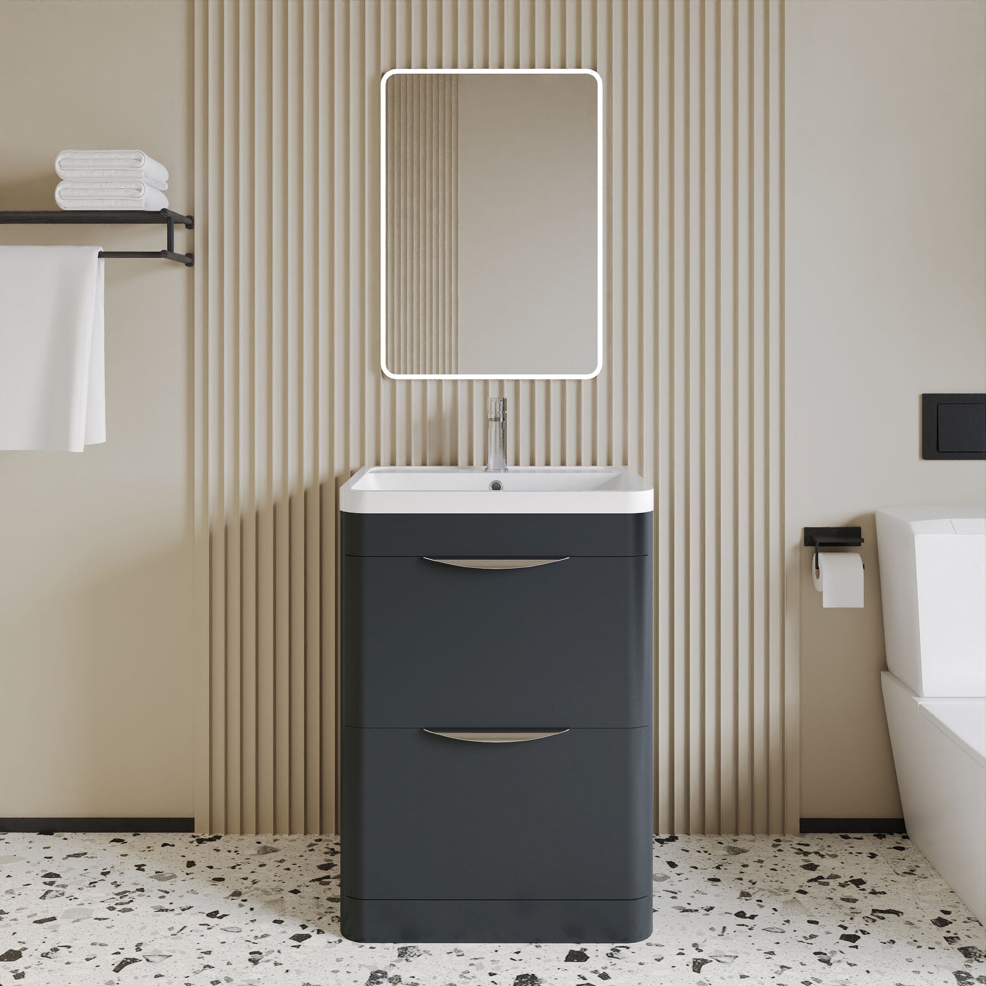 [BFWA1401] Aldershawe Contemporary 2 Drawer Floor Standing Vanity Unit with Basin, Choice of Size and Colour - Lifestyle 1