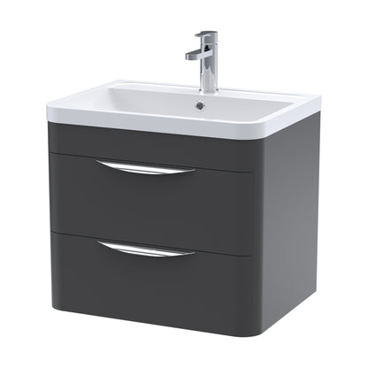 [BFWA1402A] Aldershawe Modern 2-Drawer Wall Hung Vanity Basin Unit with Ceramic Basin - 600mm - Cutout