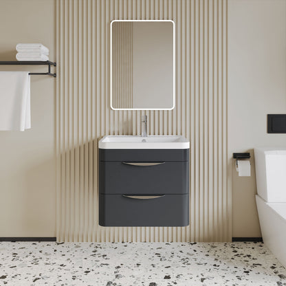 [BFWA1402A] Aldershawe Modern 2-Drawer Wall Hung Vanity Basin Unit with Ceramic Basin - 600mm - Lifestyle 1