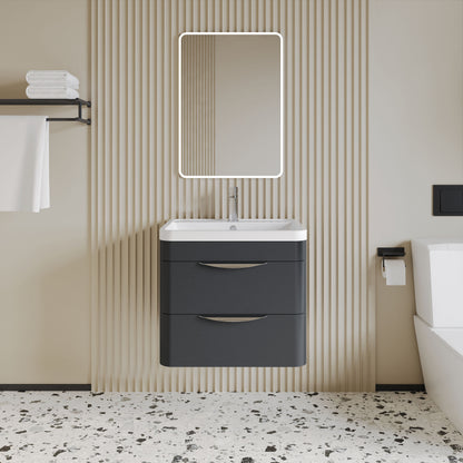 [BFWA1402] Aldershawe Modern 2-Drawer Wall Hung Vanity Unit with Polymarble Basin, Choice of Size and Colour - Lifestyle 1
