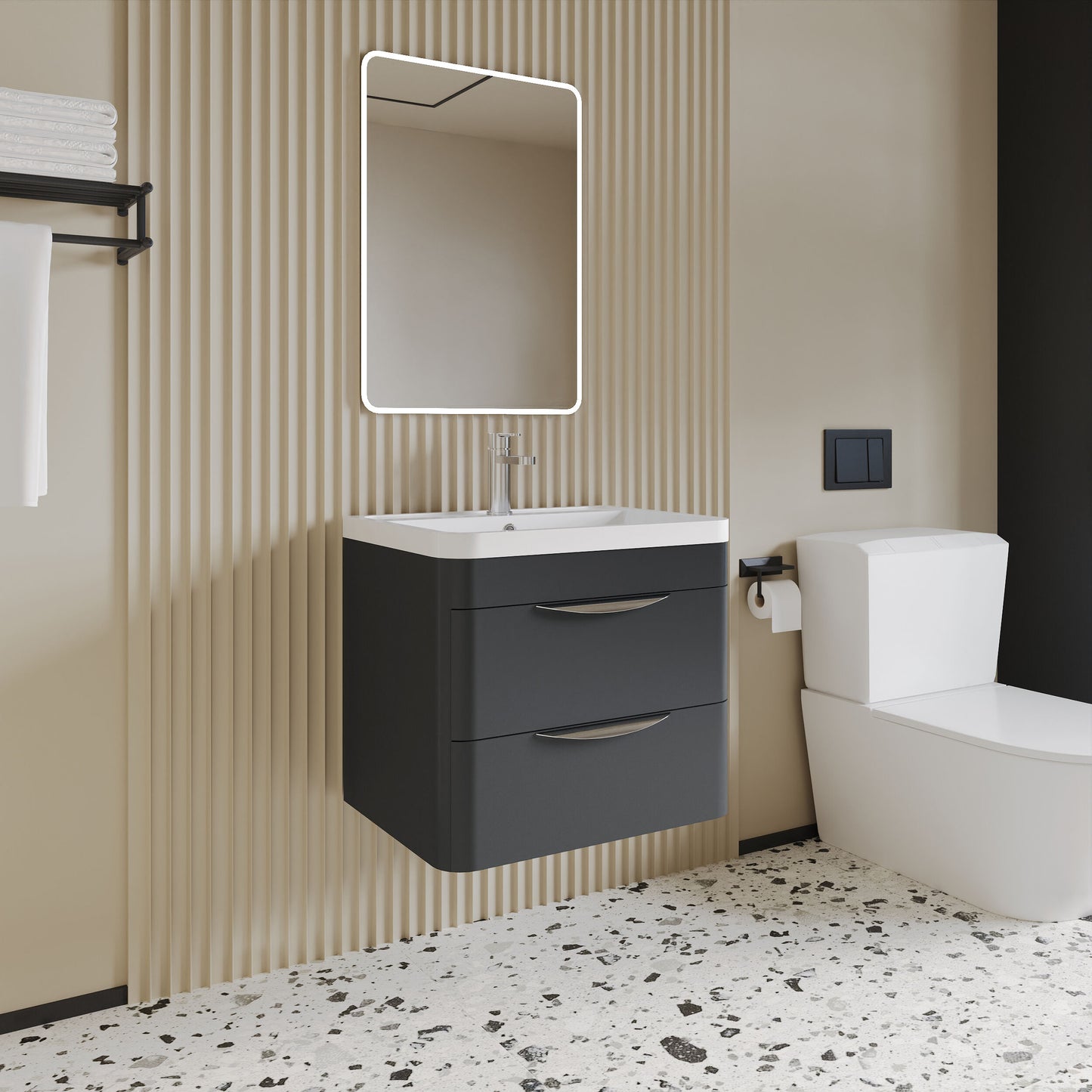 [BFWA1402] Aldershawe Modern 2-Drawer Wall Hung Vanity Unit with Polymarble Basin, Choice of Size and Colour - Lifestyle 3