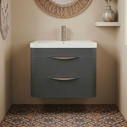 [BFWA1402] Aldershawe Modern 2-Drawer Wall Hung Vanity Unit with Polymarble Basin, Choice of Size and Colour - Silo