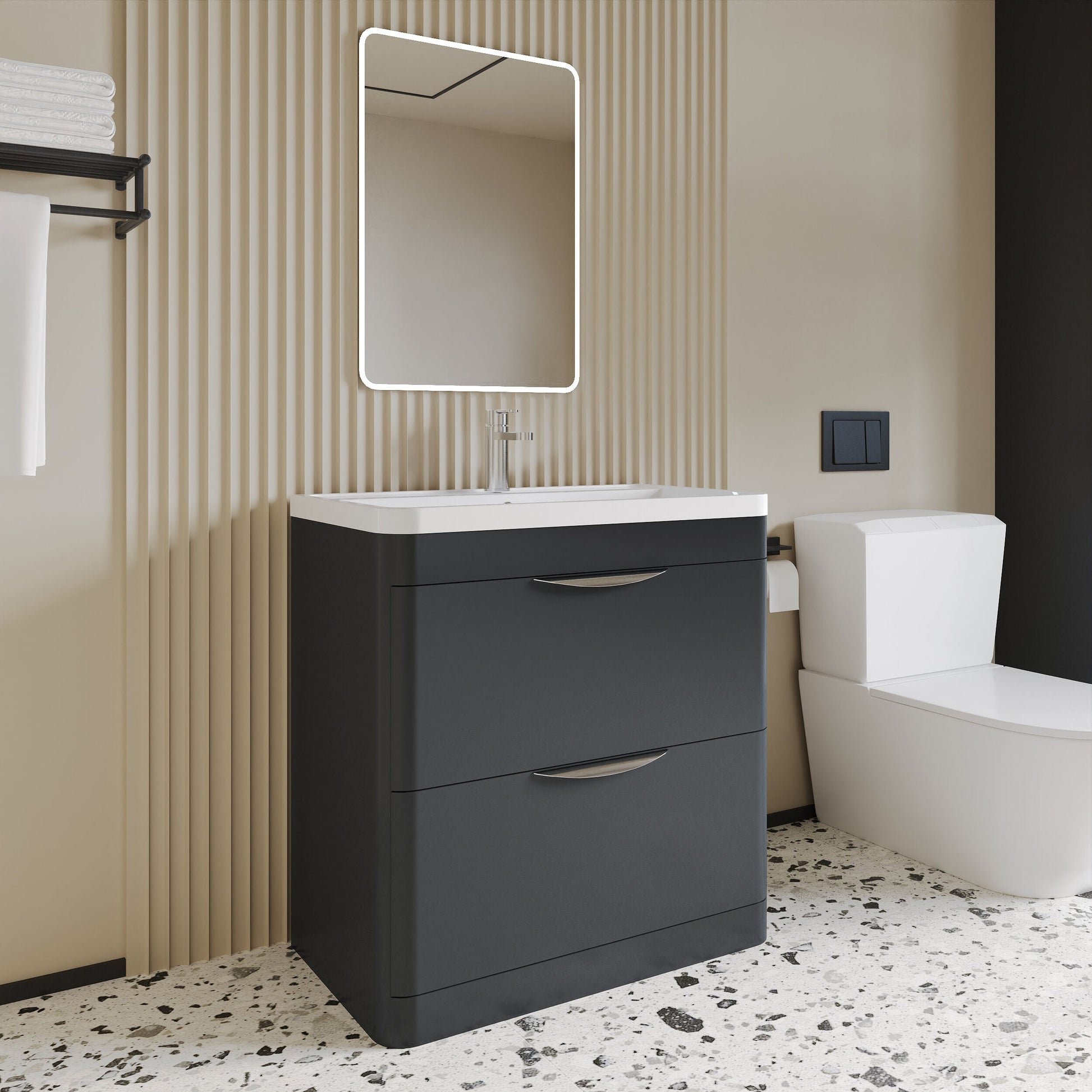 [BFWA1404A] Aldershawe Floor Standing 2 Drawer Bathroom Vanity Basin Unit with Ceramic Basin, 800mm - Lifestyle 3