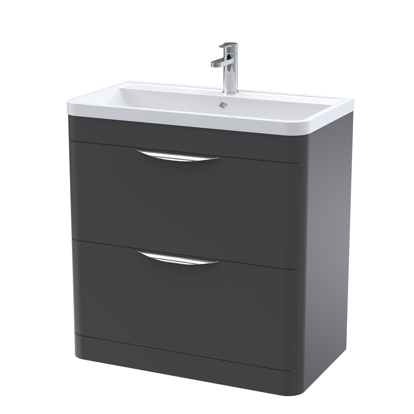 [BFWA1404] Aldershawe Contemporary 2 Drawer Floor Standing Vanity Unit with Basin, Choice of Size and Colour - Cutout