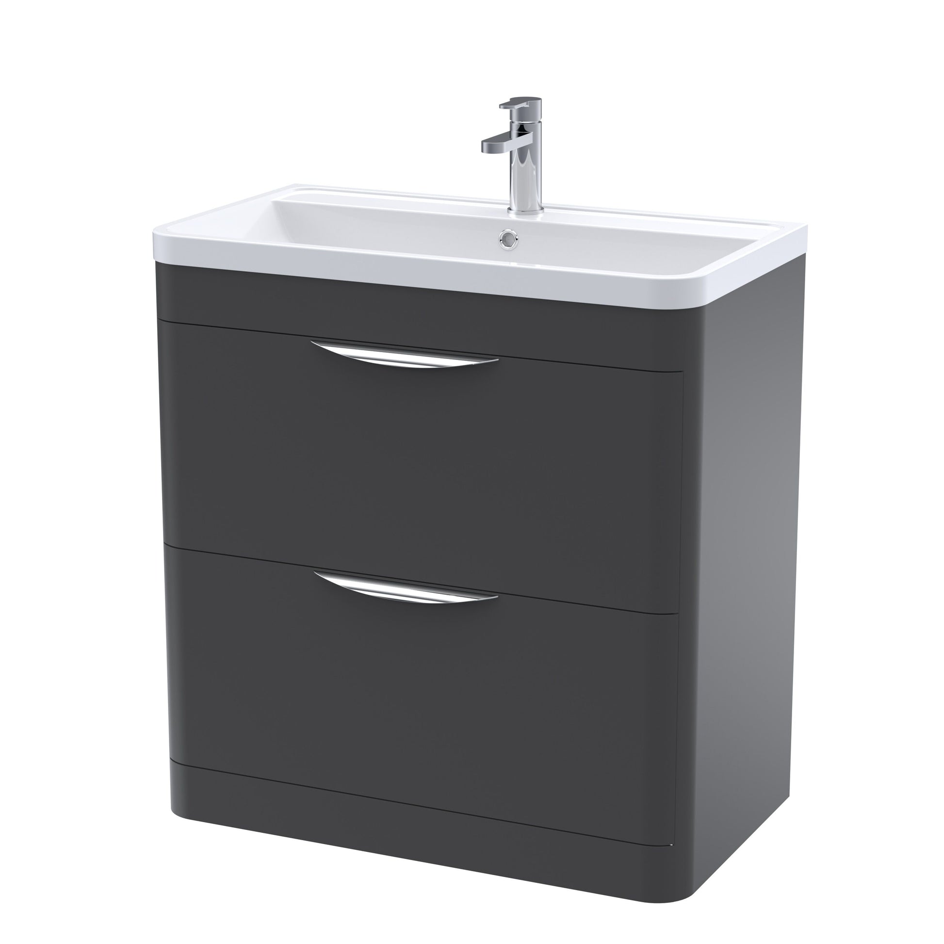 [BFWA1404] Aldershawe Contemporary 2 Drawer Floor Standing Vanity Unit with Basin, Choice of Size and Colour - Cutout