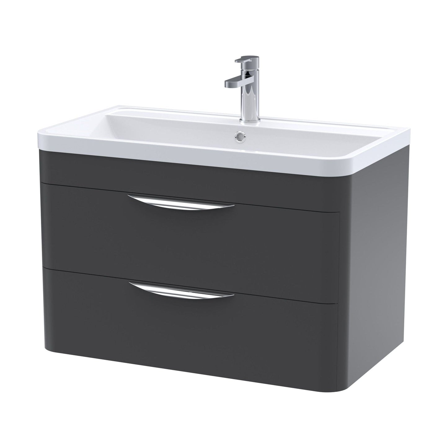 [BFWA1405A] Balterley Wave Contemporary Wall Hung 2 Drawer Bathroom Vanity Unit & Ceramic Basin, Dark Grey, 810mm - Cutout