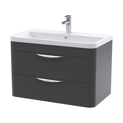 [BFWA1405A] Balterley Wave Contemporary Wall Hung 2 Drawer Bathroom Vanity Unit & Ceramic Basin, Dark Grey, 810mm - Cutout