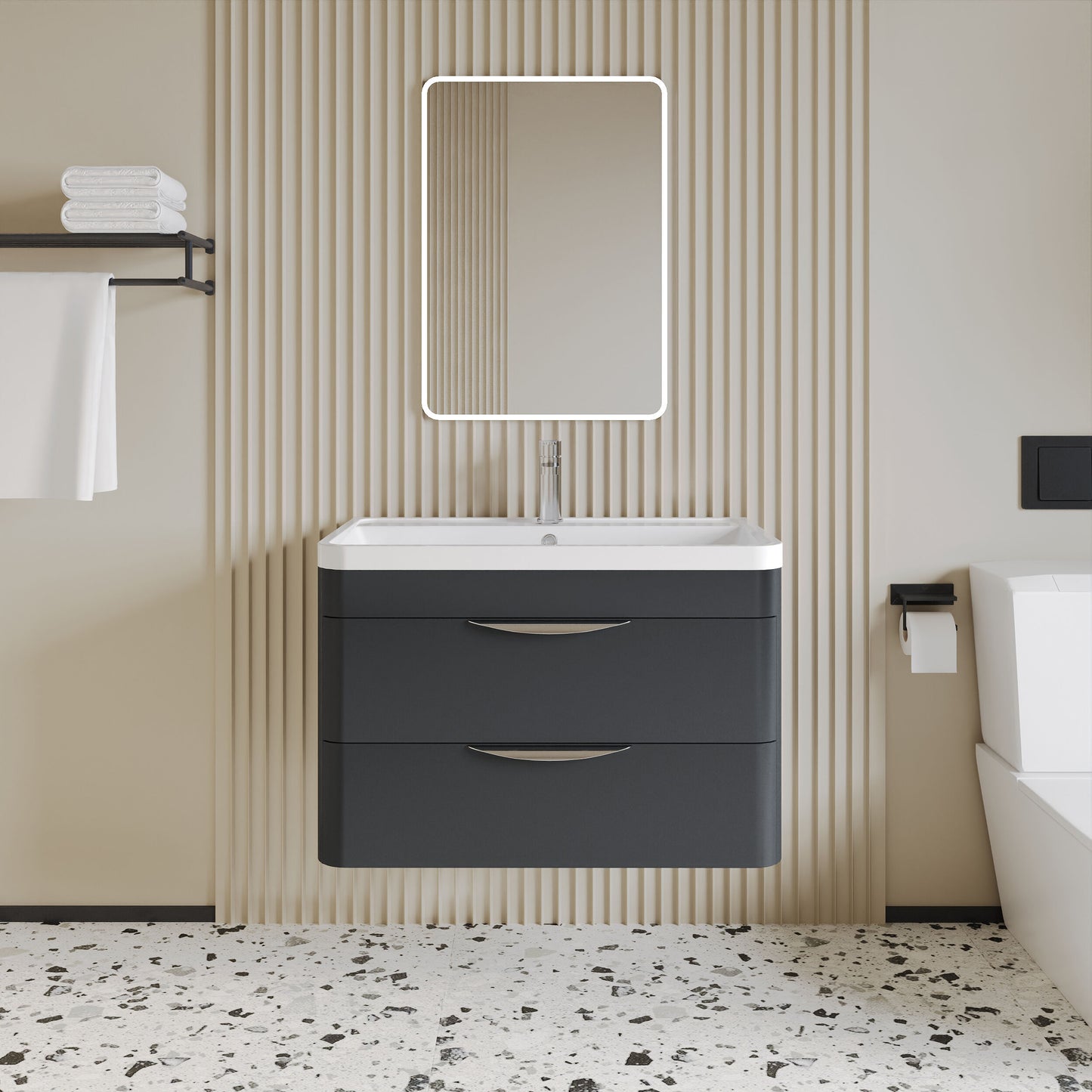[BFWA1405] Aldershawe Modern 2-Drawer Wall Hung Vanity Unit with Polymarble Basin, Choice of Size and Colour - Lifestyle 1