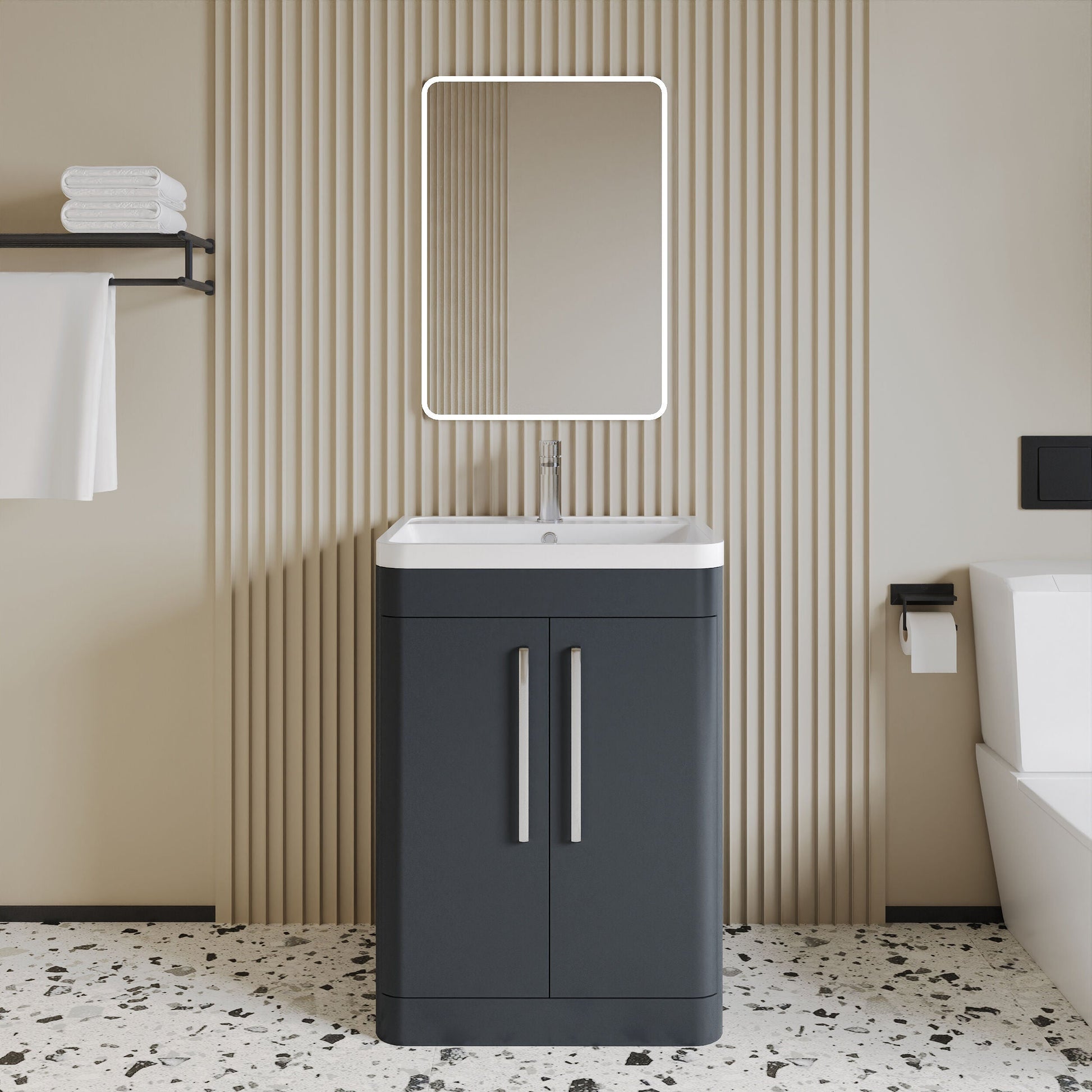 [BFWA1410A] Aldershawe Modern Bathroom Floor Standing 2 Soft Close Door Vanity Basin Unit - Choice of Basin, Colour and Size - Lifestyle 1