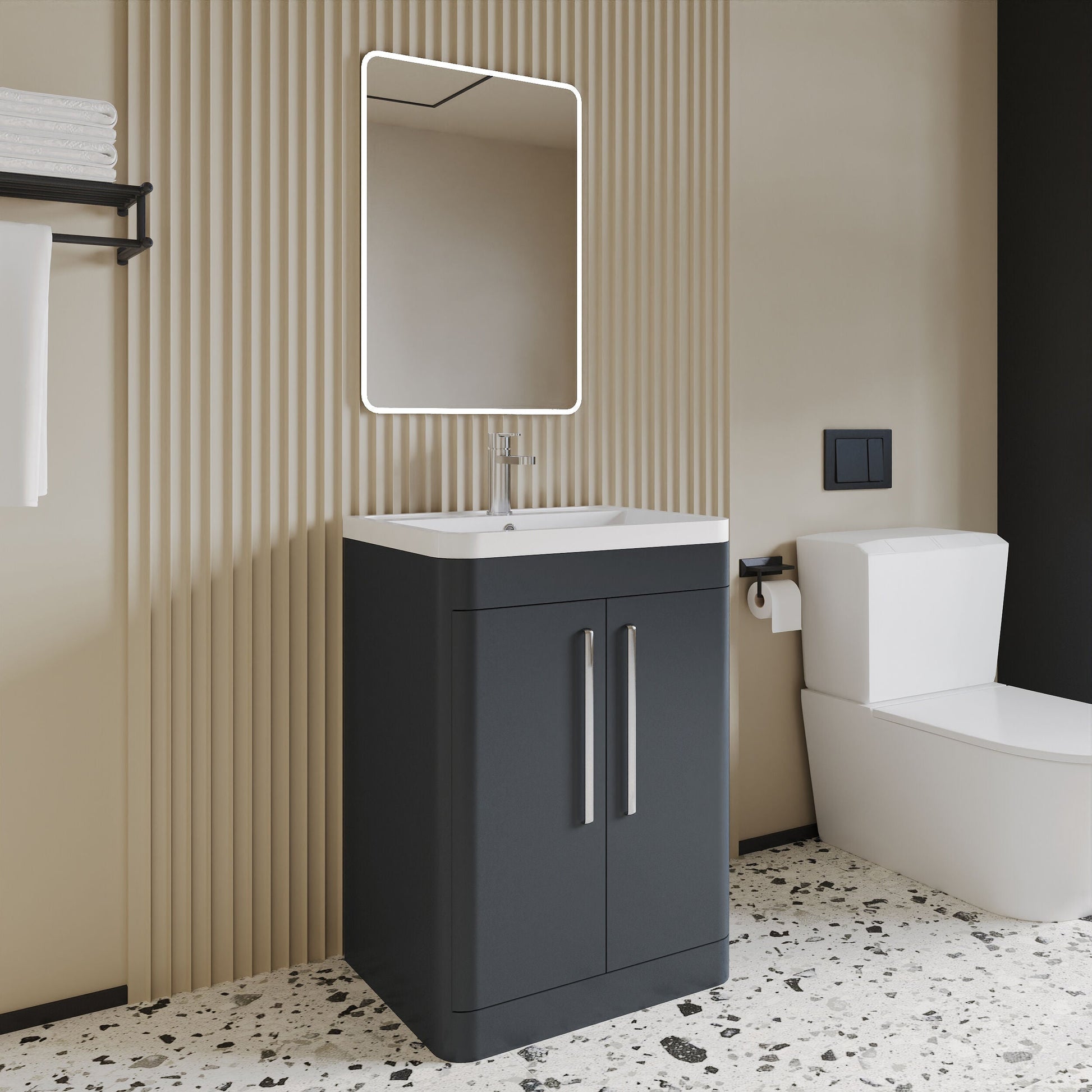 [BFWA1410A] Aldershawe Modern Bathroom Floor Standing 2 Soft Close Door Vanity Basin Unit - Choice of Basin, Colour and Size - Lifestyle 3