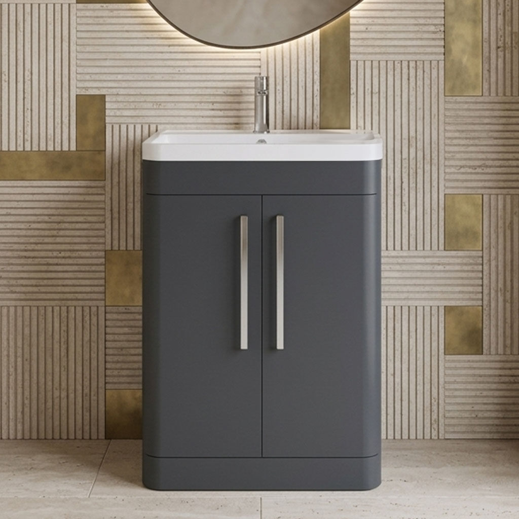 [BFWA1410A] Aldershawe Modern Bathroom Floor Standing 2 Soft Close Door Vanity Basin Unit - Choice of Basin, Colour and Size - Silo