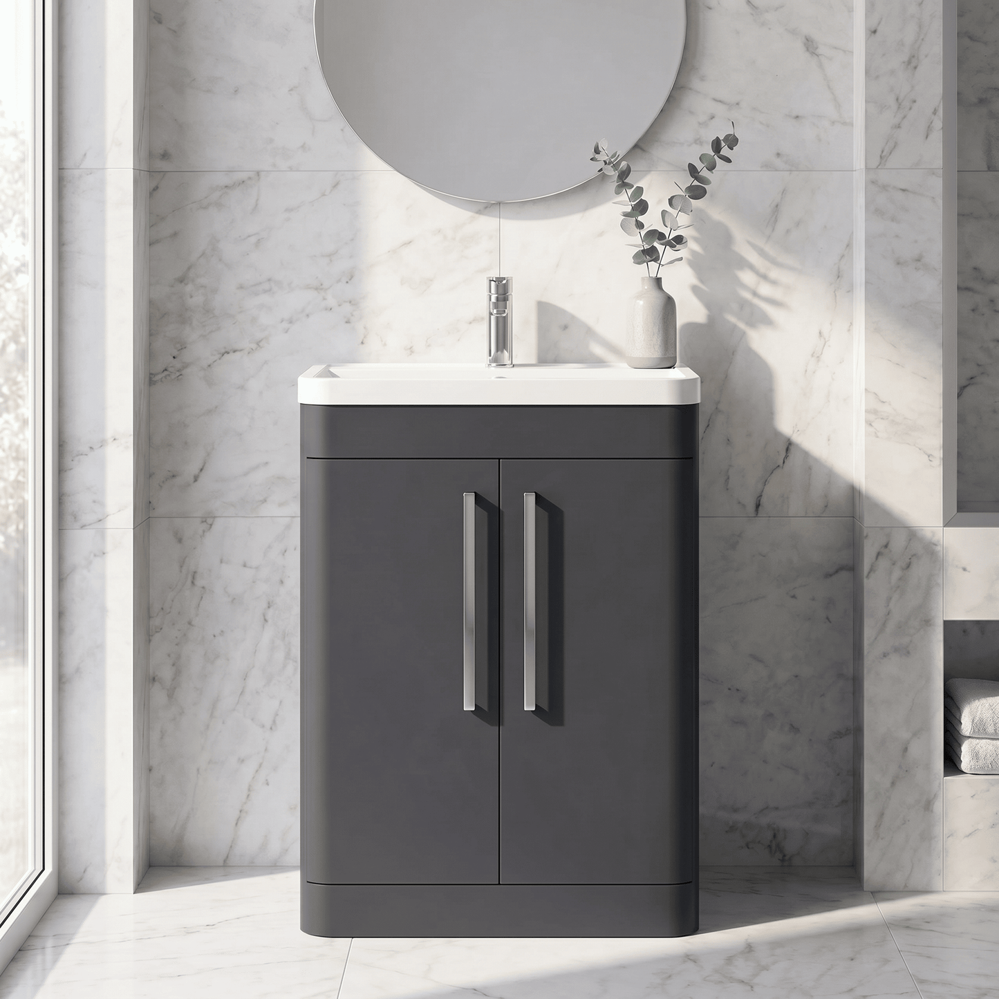 [BFWA1410] Aldershawe Modern Bathroom Floor Standing 2 Soft Close Door Vanity Basin Unit - Choice of Basin, Colour and Size - Silo