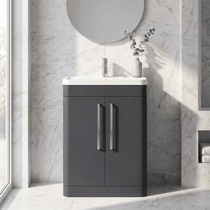 [BFWA1410] Aldershawe Modern Bathroom Floor Standing 2 Soft Close Door Vanity Basin Unit - Choice of Basin, Colour and Size - Silo