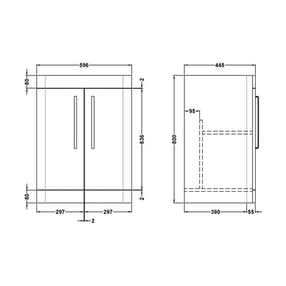 [BFWA1492] 600 Floor Standing 2-Door Basin Unit - Technical Drawing