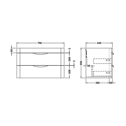 [BFWA185] 800 Wall Hung 2-Drawer Basin Unit (500x7 - Technical Drawing