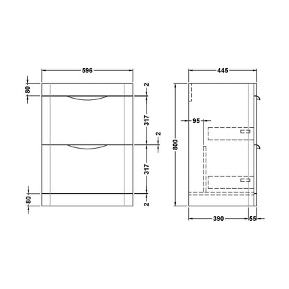 [BFWA193] 600 Floor Standing 2-Drawer Basin Unit ( - Technical Drawing