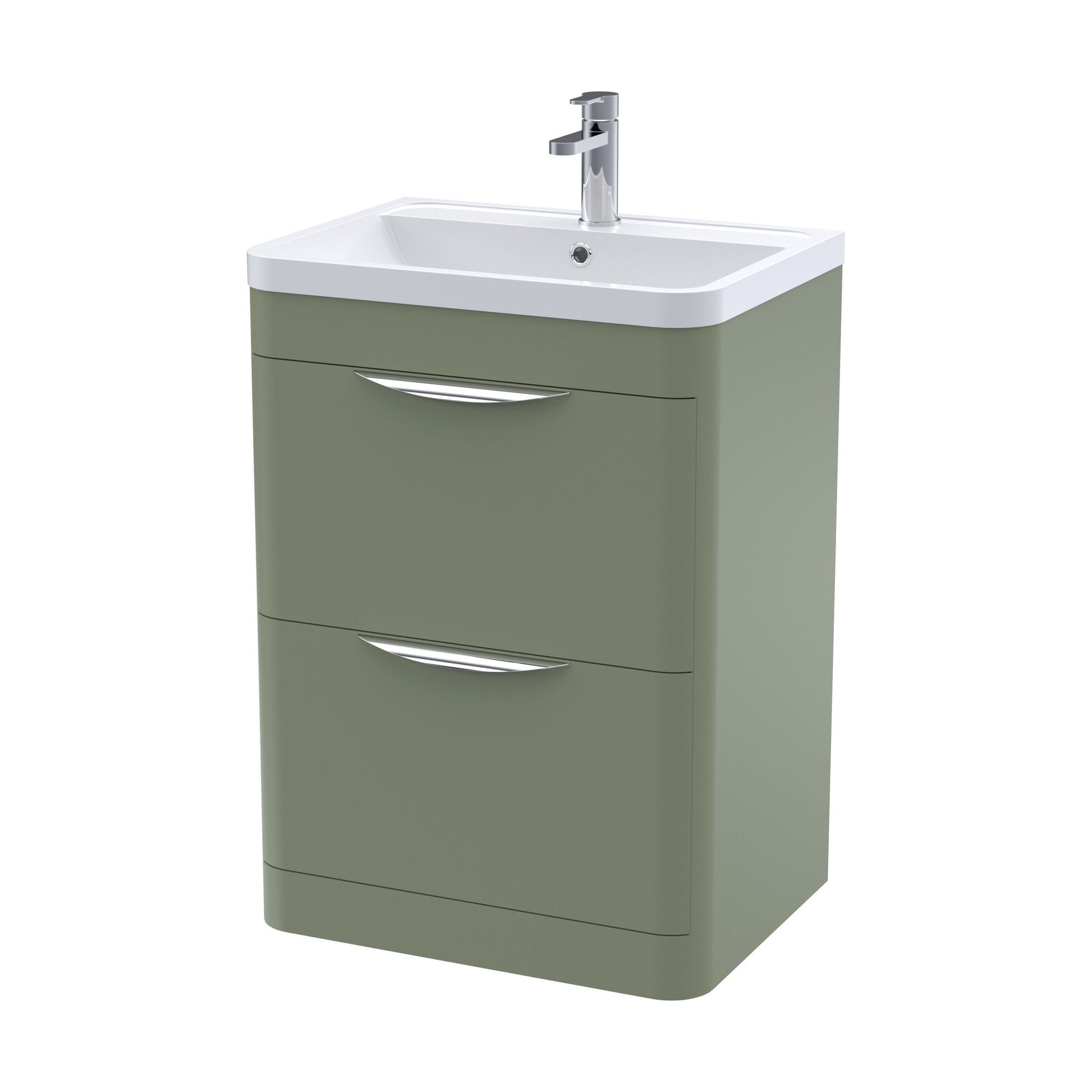 [BFWA801A] Balterley Wave Contemporary Floor Standing 2 Drawer Bathroom Vanity Unit & Ceramic Basin, Satin Green, 610mm - Cutout