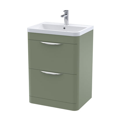 [BFWA801A] Balterley Wave Contemporary Floor Standing 2 Drawer Bathroom Vanity Unit & Ceramic Basin, Satin Green, 610mm - Cutout