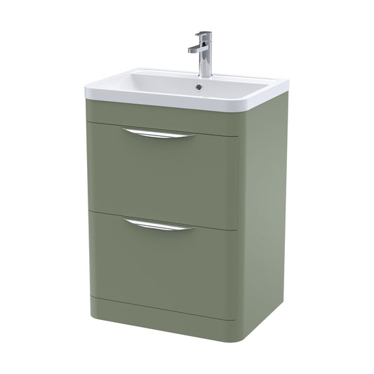 [BFWA801A] Balterley Wave Contemporary Floor Standing 2 Drawer Bathroom Vanity Unit & Ceramic Basin, Satin Green, 610mm - Cutout