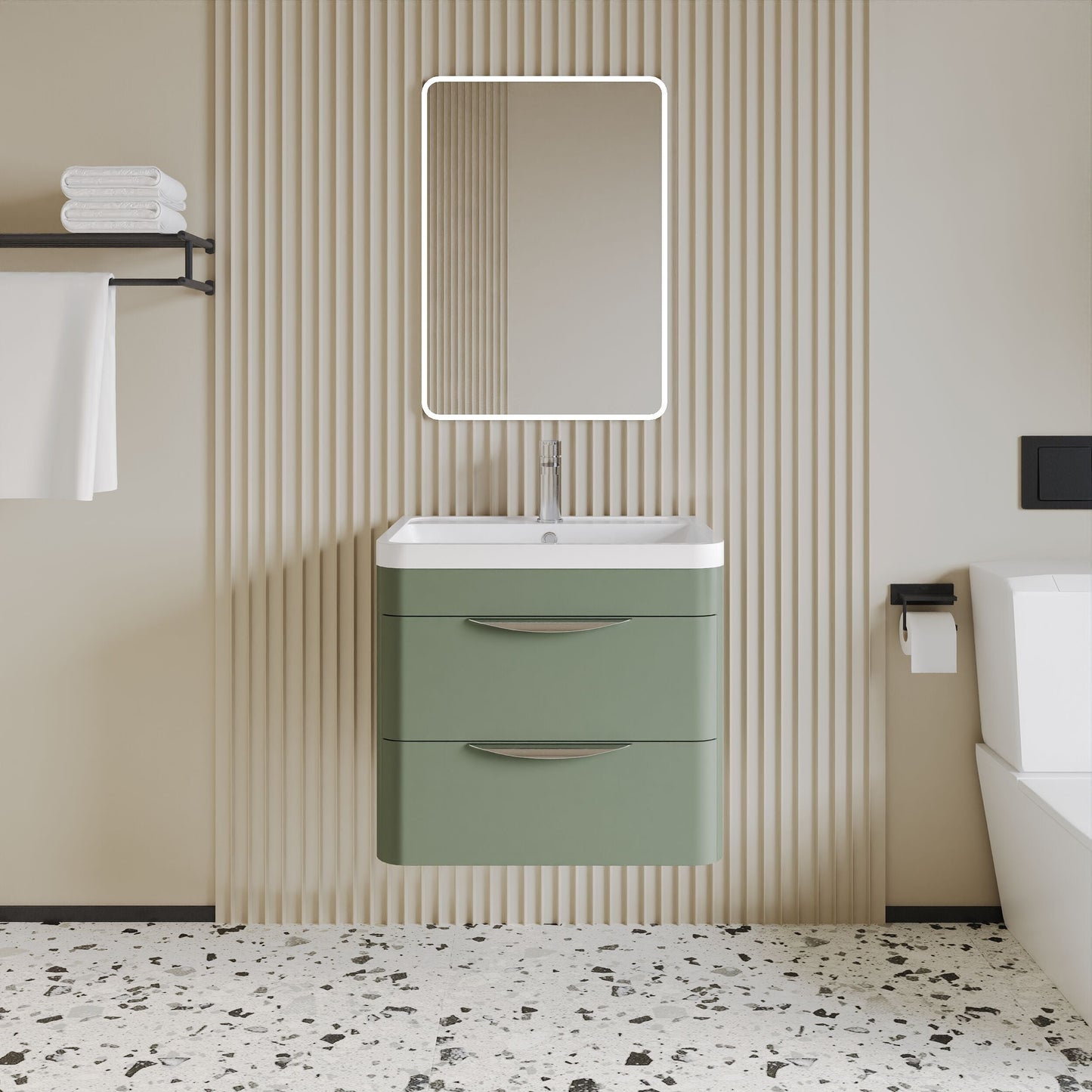 [BFWA802A] Aldershawe Modern 2-Drawer Wall Hung Vanity Basin Unit with Ceramic Basin - 600mm - Lifestyle 1