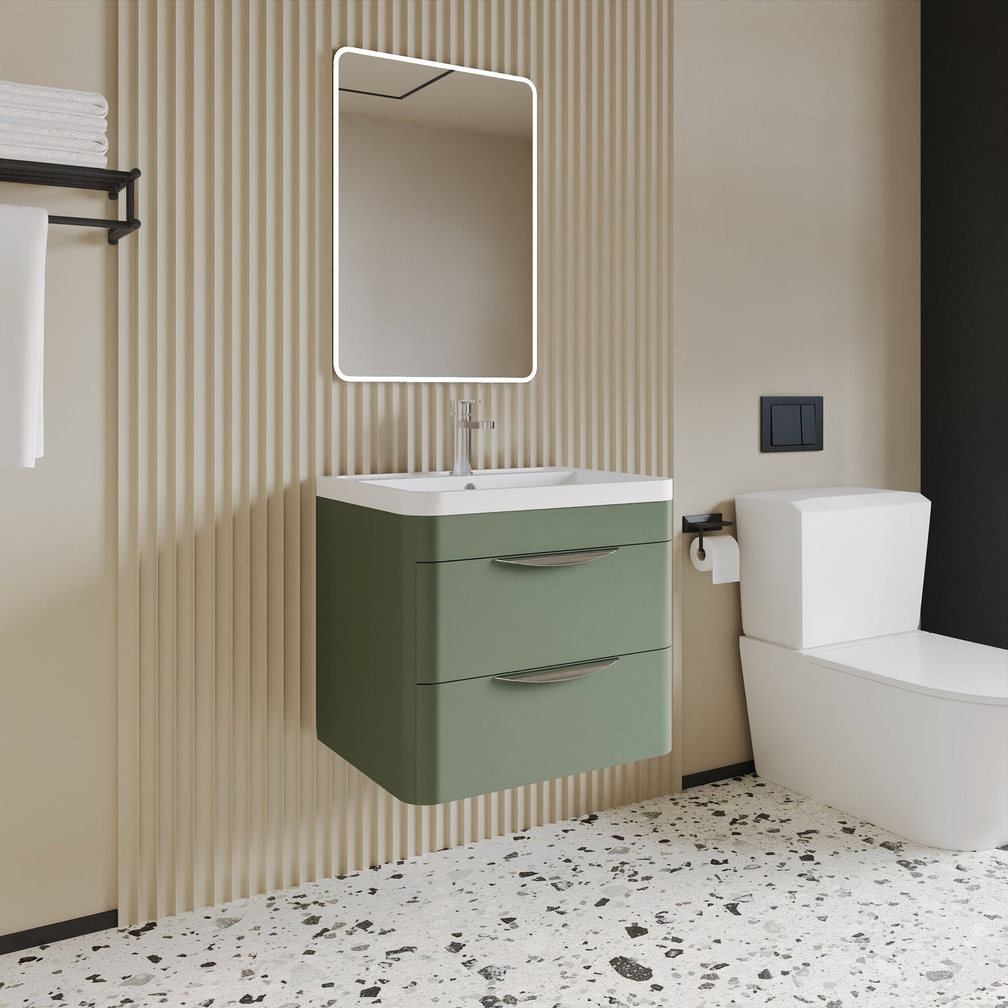[BFWA802] Aldershawe Modern 2-Drawer Wall Hung Vanity Unit with Polymarble Basin, Choice of Size and Colour - Lifestyle 3