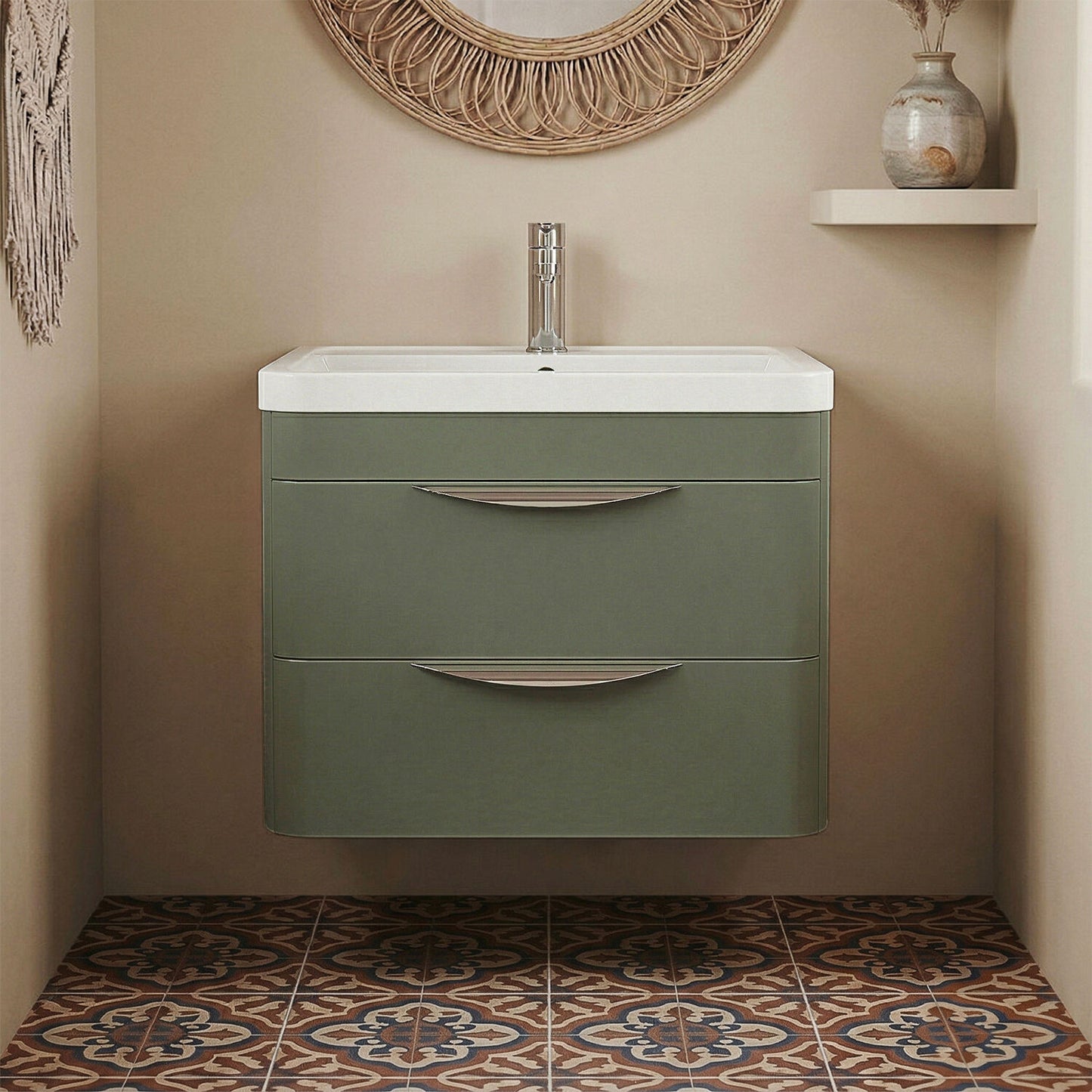 [BFWA802] Aldershawe Modern 2-Drawer Wall Hung Vanity Unit with Polymarble Basin, Choice of Size and Colour - Silo