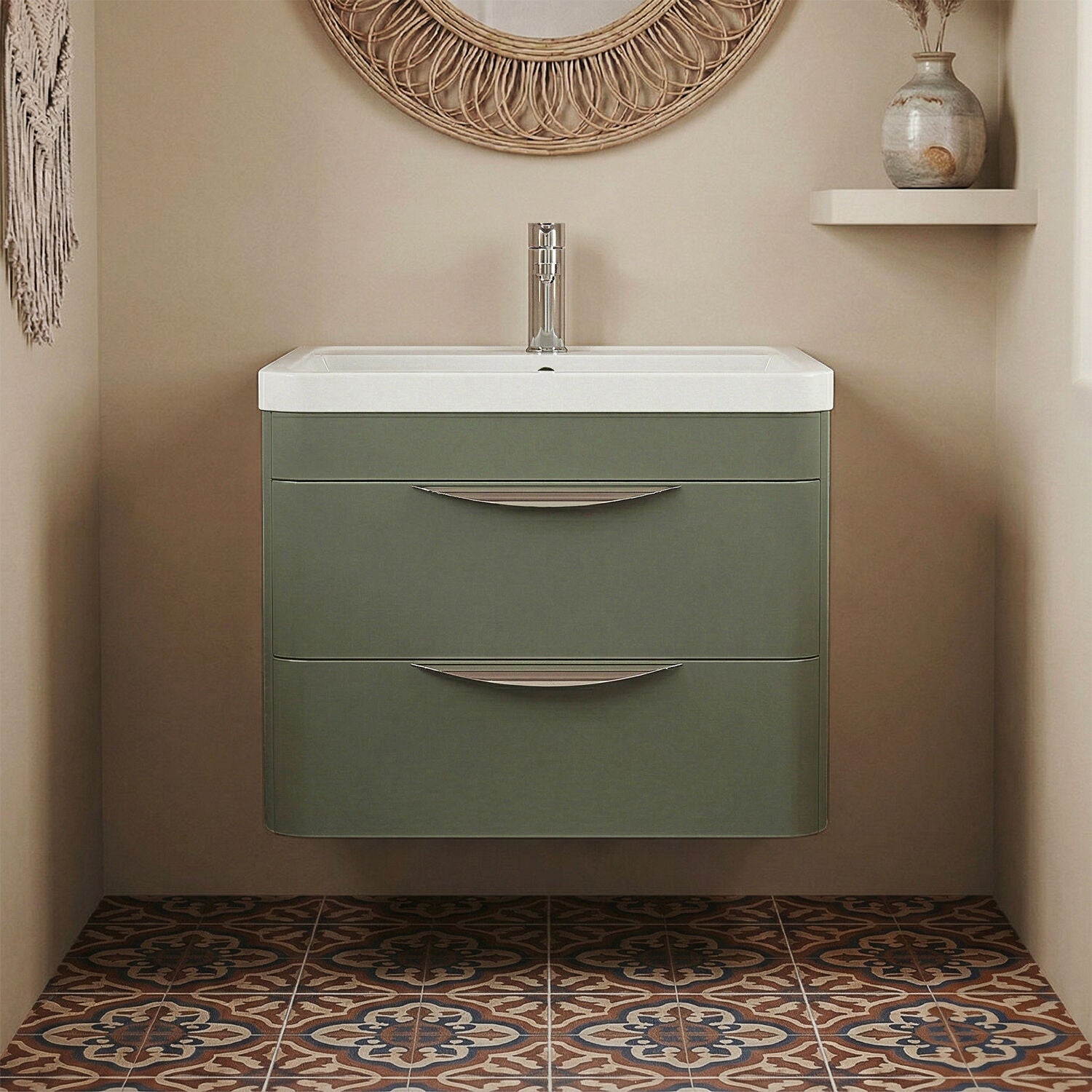 [BFWA802] Aldershawe Modern 2-Drawer Wall Hung Vanity Unit with Polymarble Basin, Choice of Size and Colour - Silo