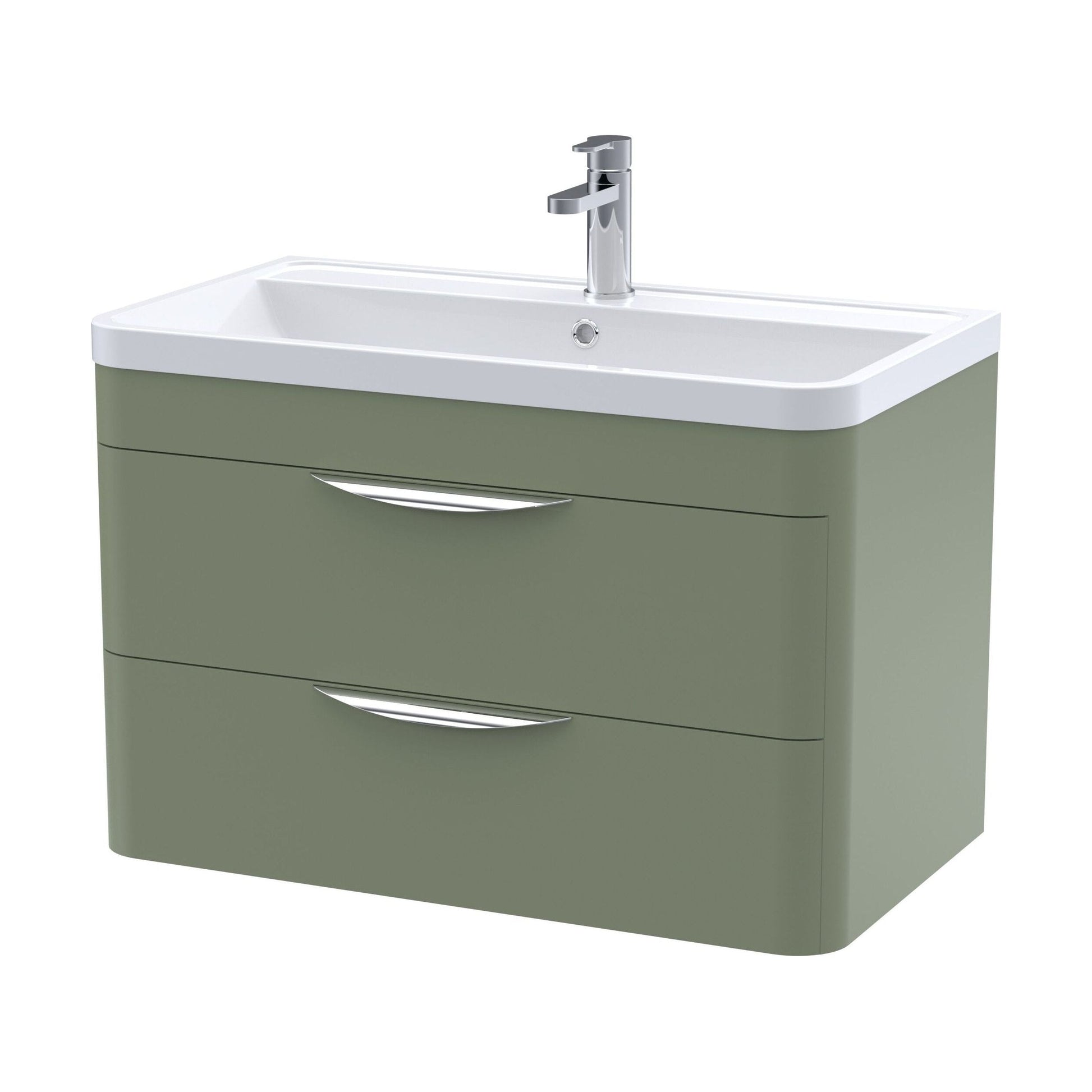 [BFWA805A] Balterley Wave Contemporary Wall Hung 2 Drawer Bathroom Vanity Unit & Ceramic Basin, Satin Green, 810mm - Cutout