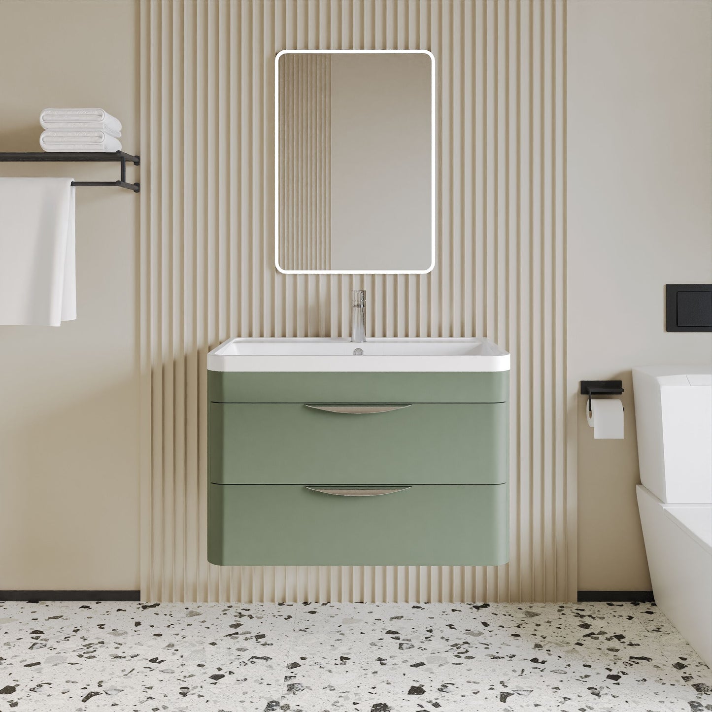 [BFWA805] Aldershawe Modern 2-Drawer Wall Hung Vanity Unit with Polymarble Basin, Choice of Size and Colour - Lifestyle 1
