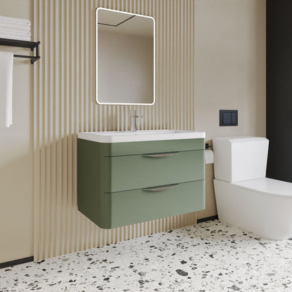 [BFWA805] Aldershawe Modern 2-Drawer Wall Hung Vanity Unit with Polymarble Basin, Choice of Size and Colour - Lifestyle 3