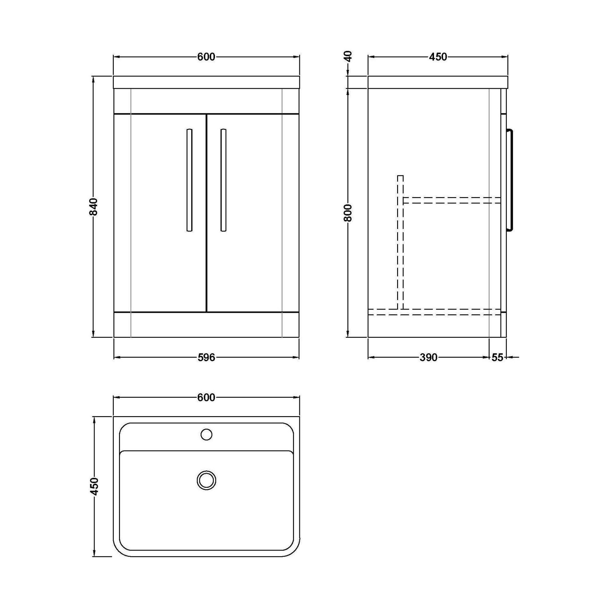 [BFWA810] Aldershawe Modern Bathroom Floor Standing 2 Soft Close Door Vanity Basin Unit - Choice of Basin, Colour and Size - Technical Drawing