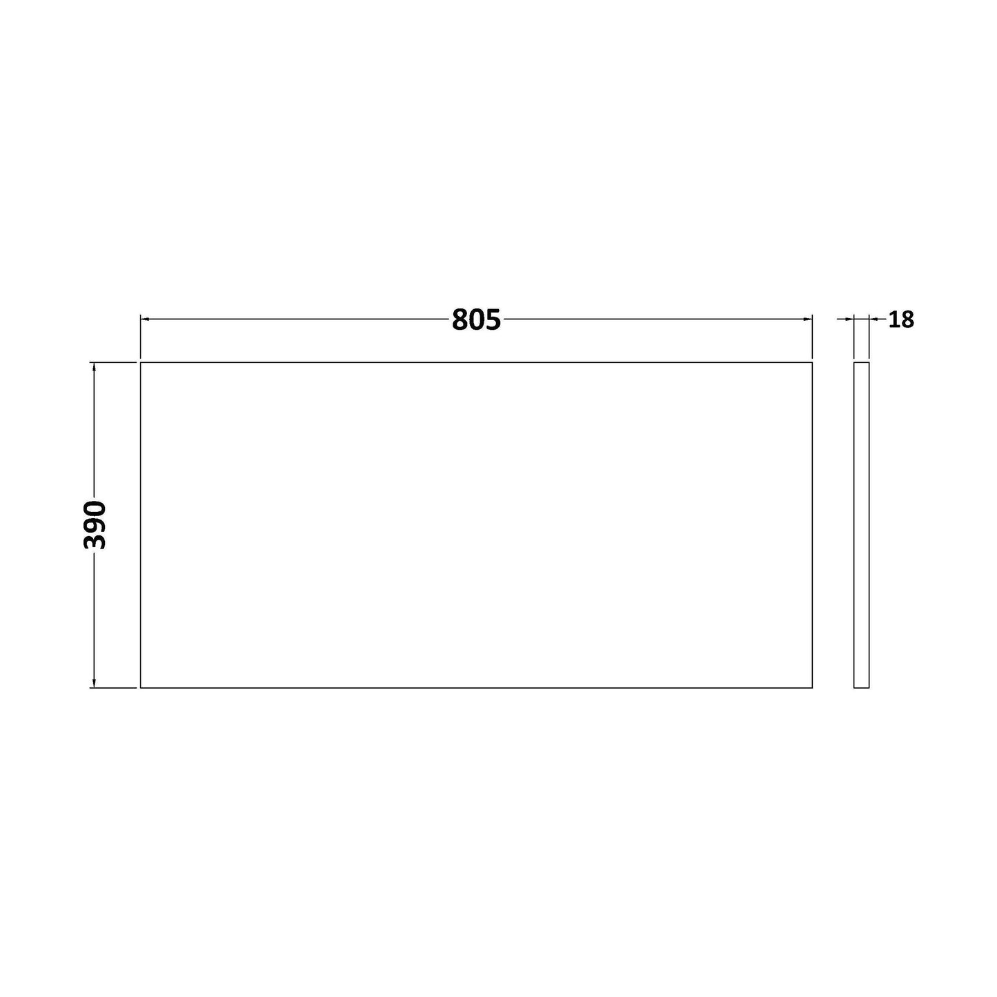 [BFWT1480] 800 Worktop (805x390x18mm) - Technical Drawing