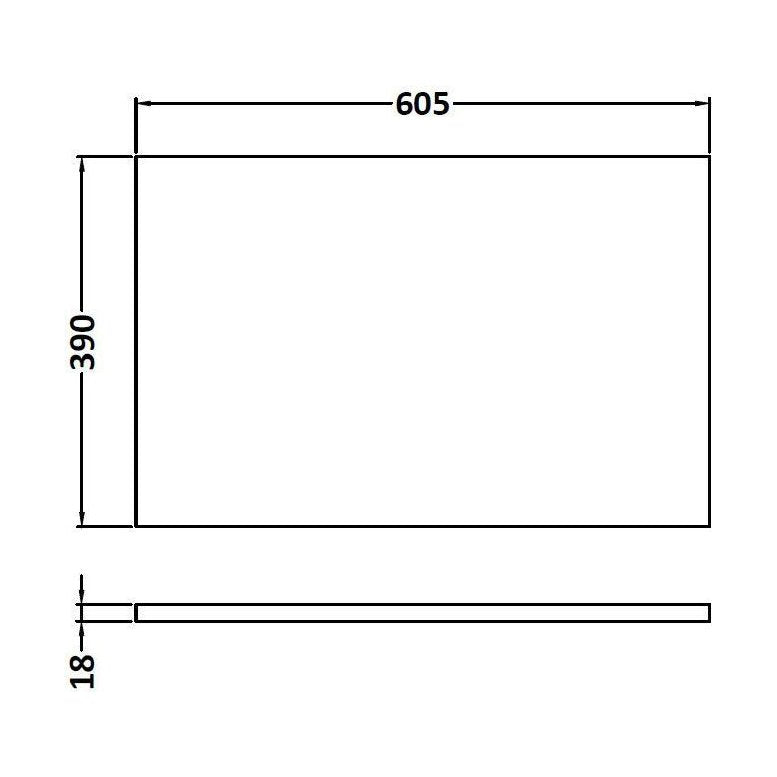 [BFWT160] 600 Worktop (605x390x18mm) - Technical Drawing