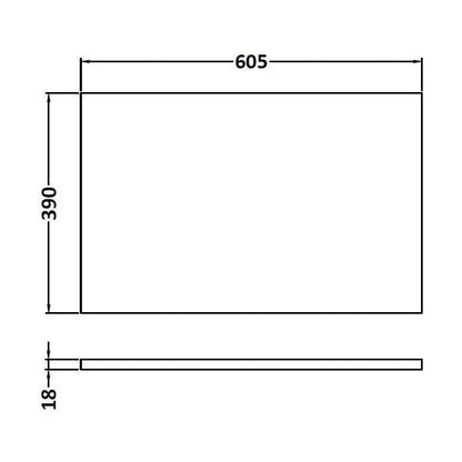 [BFWT160] 600 Worktop (605x390x18mm) - Technical Drawing